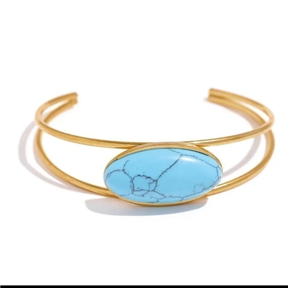 New 18k Gold Plated Turquoise or Lapis Cuff Bracelet - Picture 3 of 12